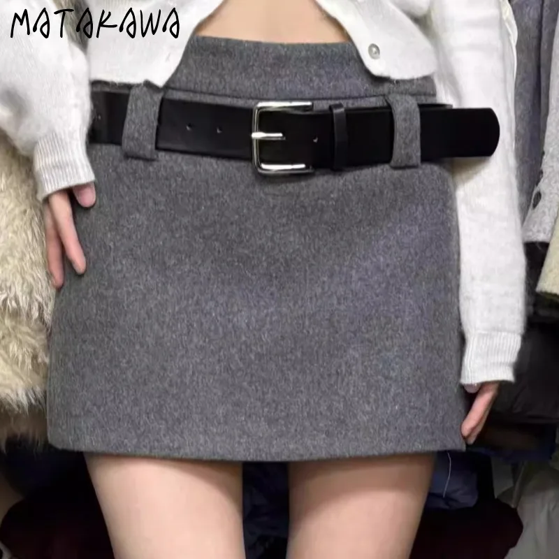 

Matakawa Woolen Skirts Woman Solid Autumn Winter Korean Fashion Mini Skirt High Waist A-line Elegant Thick Ropa De Mujer
