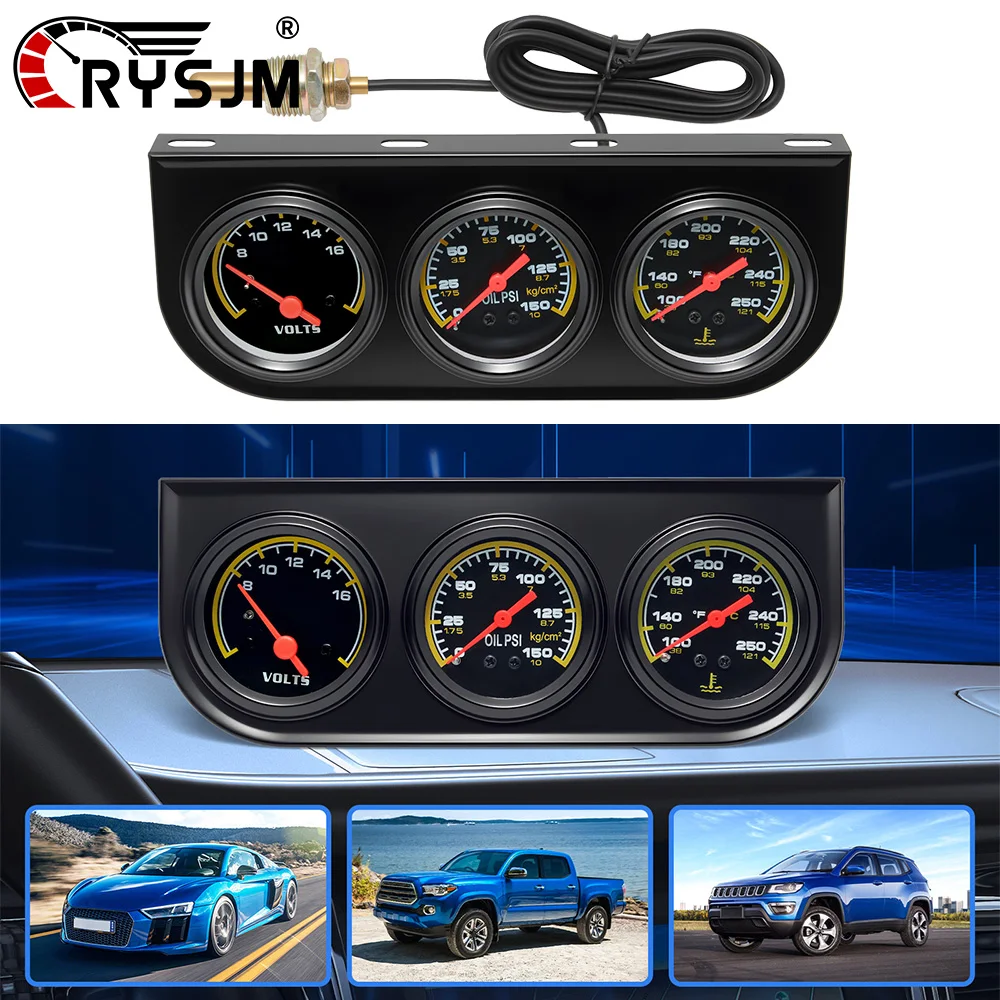 

Car 3 IN 1 Triple Table Meter Voltmeter & Oil Pressure Gauge & Water Temperature Meter with Sensor for 12V Universal Car Vehicle