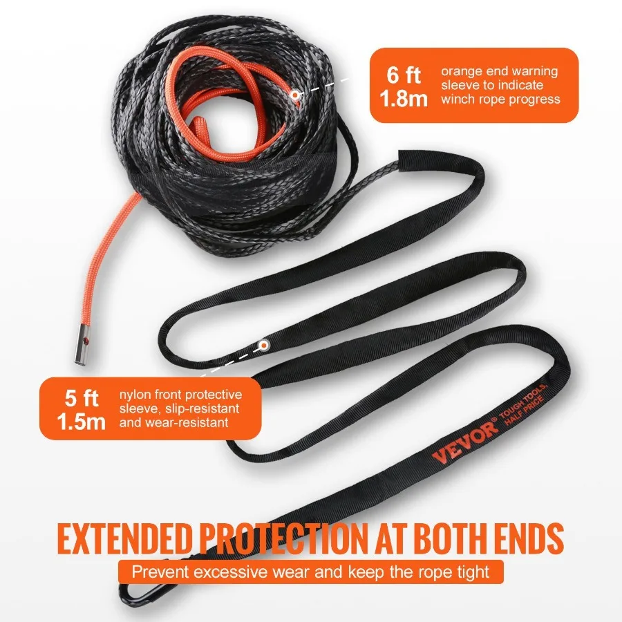 Synthetic Winch Rope 3 8 Inch x 100 Feet 26 500 lbs Synthetic Winch Line Cable Rope with Protective Sleeve + Forged Winch Hook