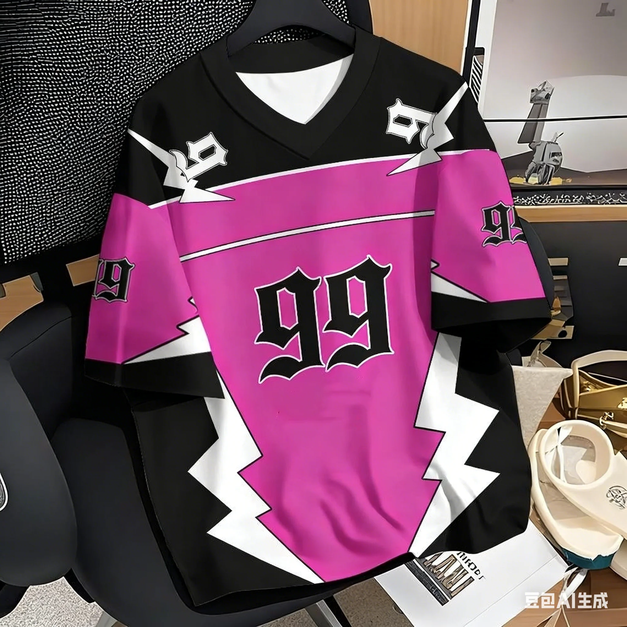 Couple Outfits Number 99 Color Block Print T-Shirt Short Sleeve Sport Loose Jersey T-Shirt Vintage Oversize Striped Tees Clothes