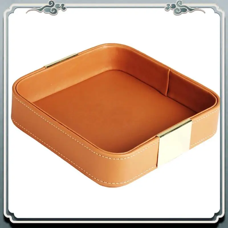 Leather Desktop Storage Tray Catchall Organizer Tray For Entryway Table To Hold Jewelry Watch Phone Wallet Container A Durable