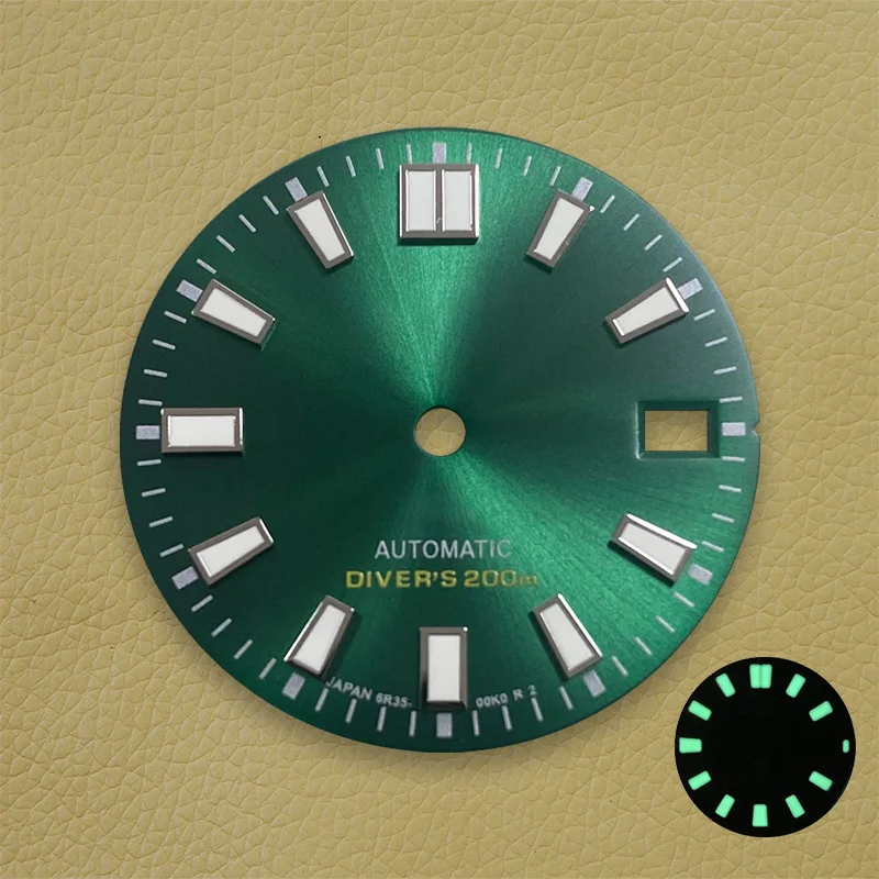 28.5mm S Logo Dial NH35 Sunburst Diver's Dial Fit NH35/NH36/4R/7S Movement Strong C3 Green Luminous Watch Accessories view 5