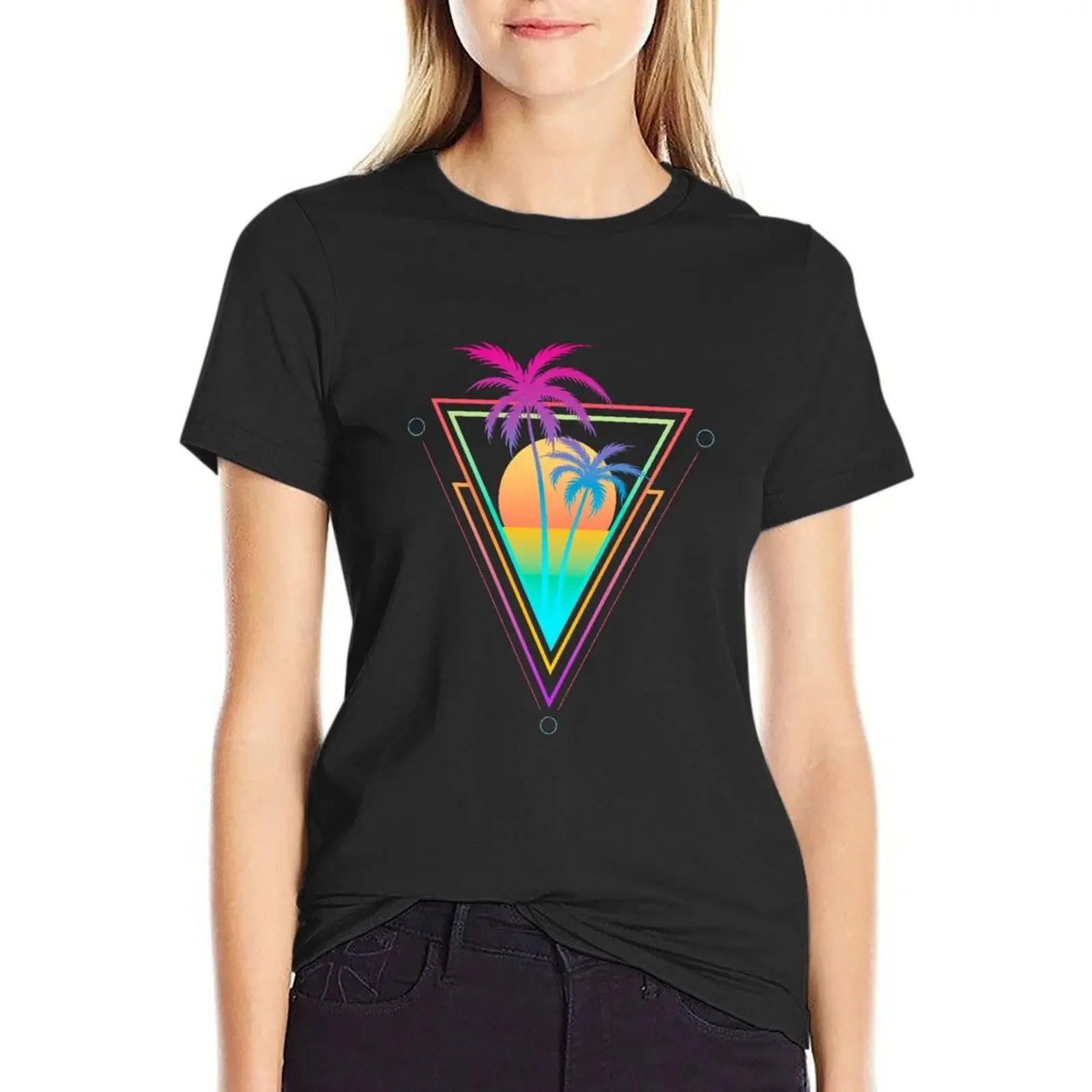 

Palm Tree Retro 80s Sunset Beach T-Shirt Blouse summer top t shirt for Women