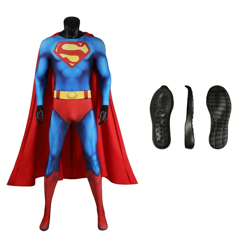 1978 جودة عالية هالوين رجل Zentai البدلة تمويه سوبر تأثيري حلي بطل ارتداءها مع عباءة حمراء ثلاثية الأبعاد مطبوعة كينت الزي