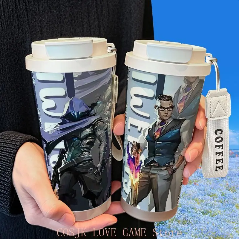 Anime VALORANT Chamber 316 botella de agua termo de acero inoxidable taza de agua taza de agua con pajita de Anime taza de café de gran capacidad