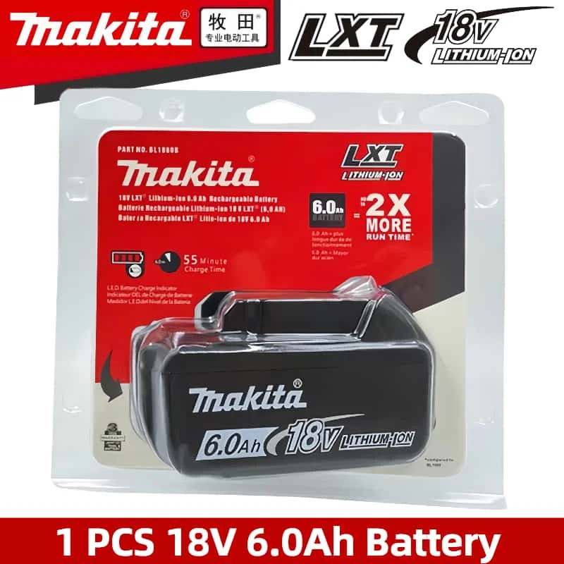 

Genuine Makita 18V 6.0Ah Battery BL1860B 6000mAh Replacement for LXT Tools DTD173 DGA404 DRT50 - Long Runtime & Quick Charge