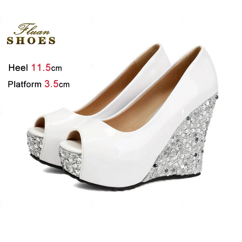 

Spring Autumn New Women's Pumps Super High Heels Peep-toe Thick Soled Wedge Heel Single Shoes Fashion Sequin Party Lady Shoes CD