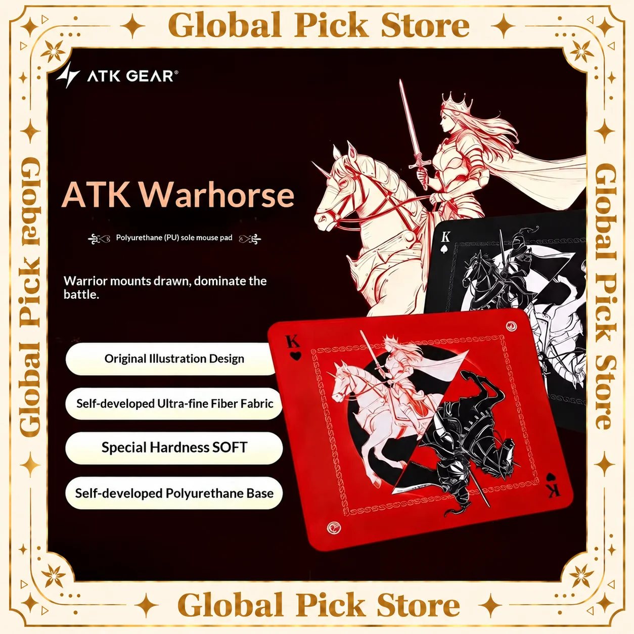Genuine ATK Warhorse Battle Riding Mouse Pad Original Illustration E-Sports Fps Game Office Dedicated Fearless Contract Delta