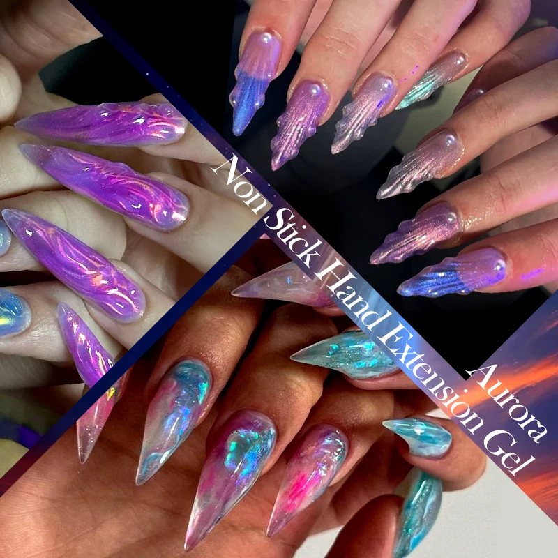 LILYCUTE 7ml Aurora Non Stick Hand Extension Gel Nail Polish For 3D Shaping Nail Art Colorful Solid Hard Gel For Fake Nail