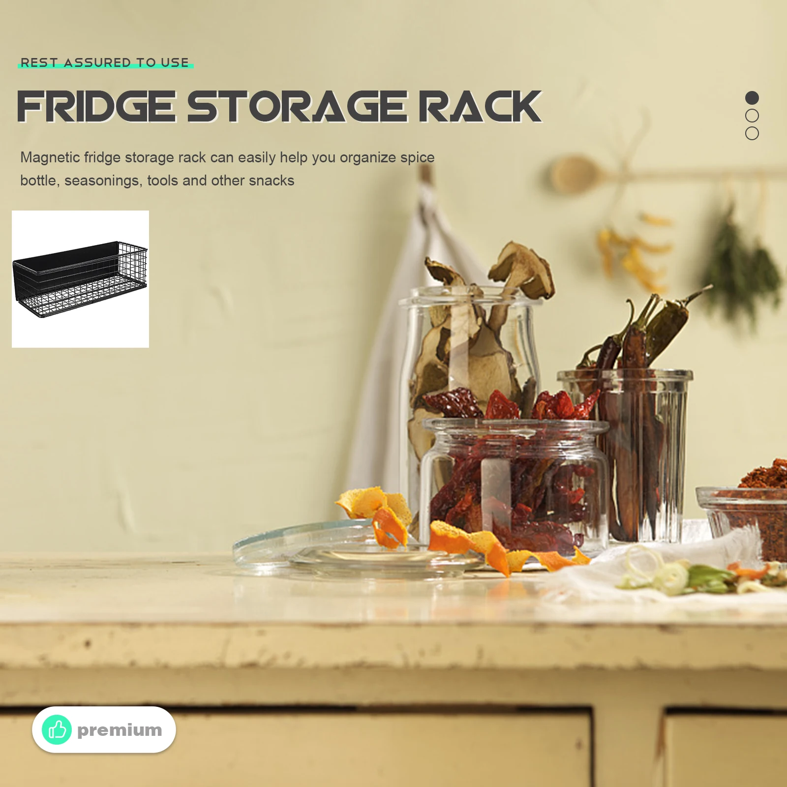 

Magnetic Kitchen Storage Rack Black Large Size Fridge Organizer Spice Holder Refrigerator Rack Metal Surface