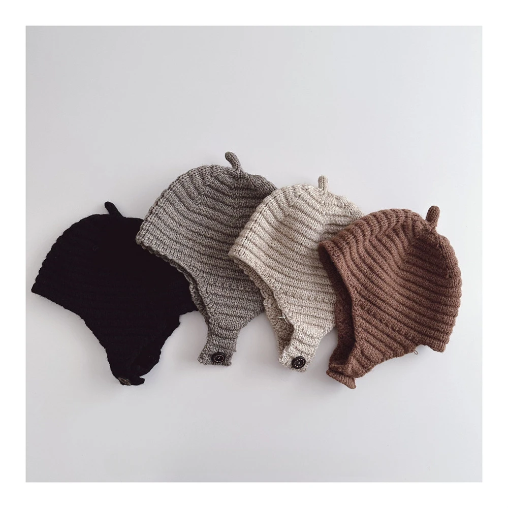 children knitted hats 2-4yrs old Baby Woolen Hat  autumn winter boys girls small tail headgear high-end wool hats ear protectors