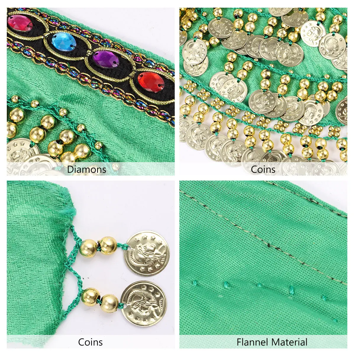 1Pcs Belly Dance Waist Chain Hip Scarf with Sparkling Coins Diamons Simple Perfect Practice Fashion Femininity