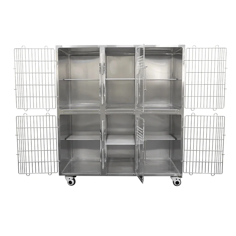 

Factory Supply Veterinary 4 Doors Stainless Steel Cat Cage for Pet Veterinary Professional Modular Hospital Cage