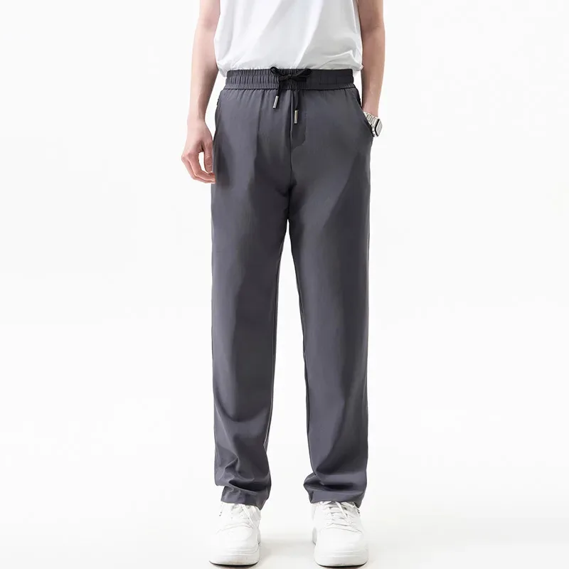 

Мужские летние повседневные брюки, легкие брюки прямого кроя с эластичной резинкой на талии и карманами на молнии