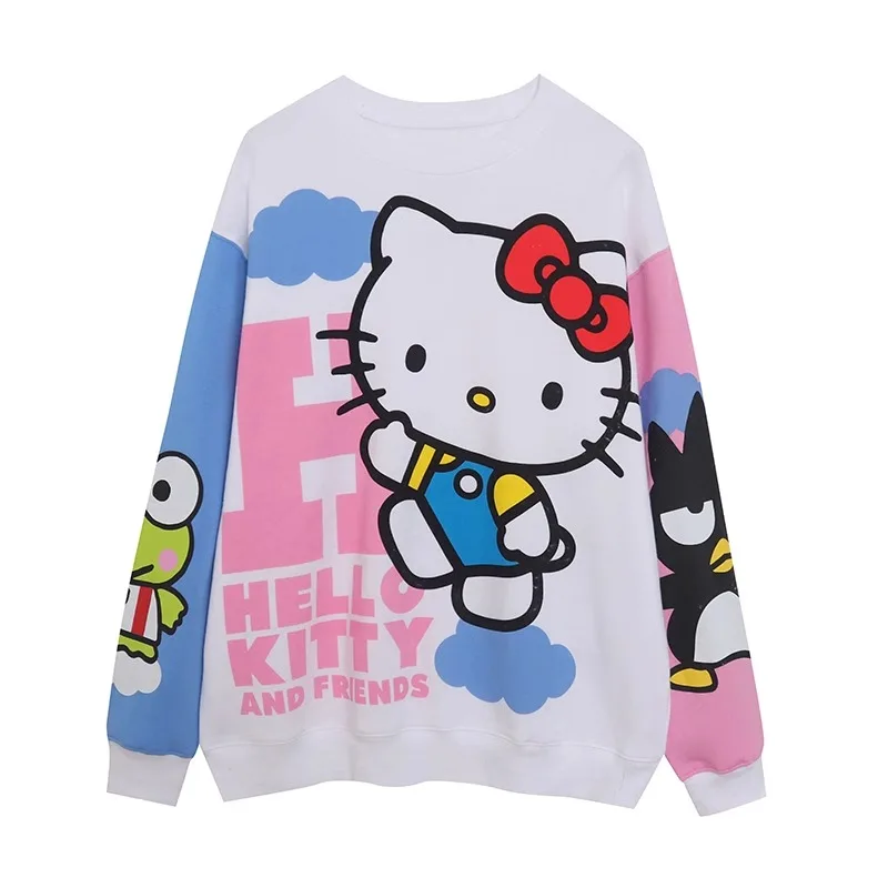 Hello Kitty Kawaii Sweatshirt Women Plus Size Amime Girl Round Neck Autumn Winter Casual Hoodies Casual Pullover Streetwear Gift