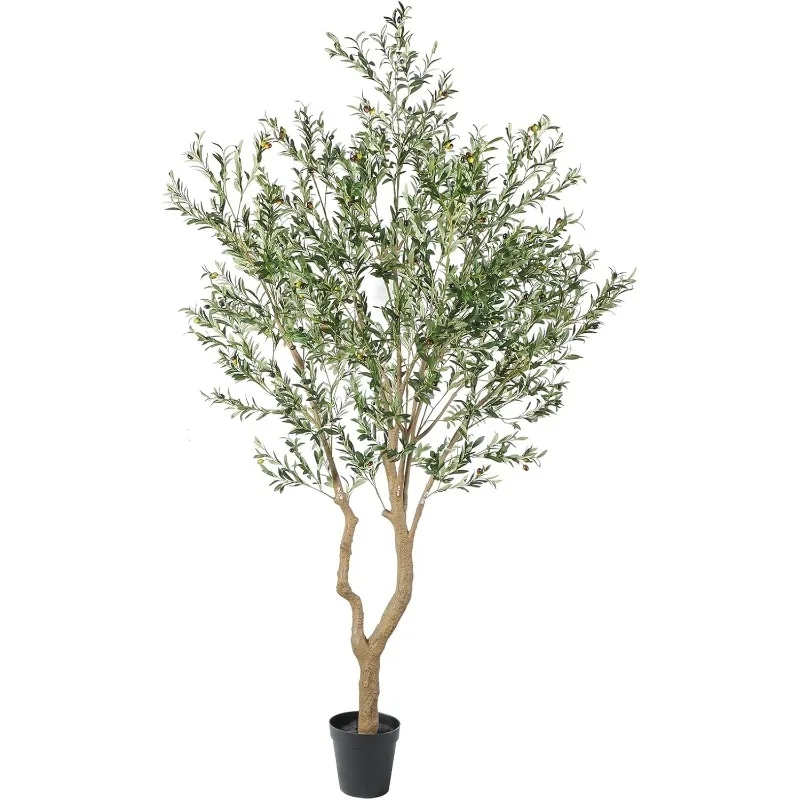 Tall Faux Olive Tree，Realistic Potted Silk Artificial Olive Tree， Big Fruits for Home Office Living Room Stairs Patio Decor.