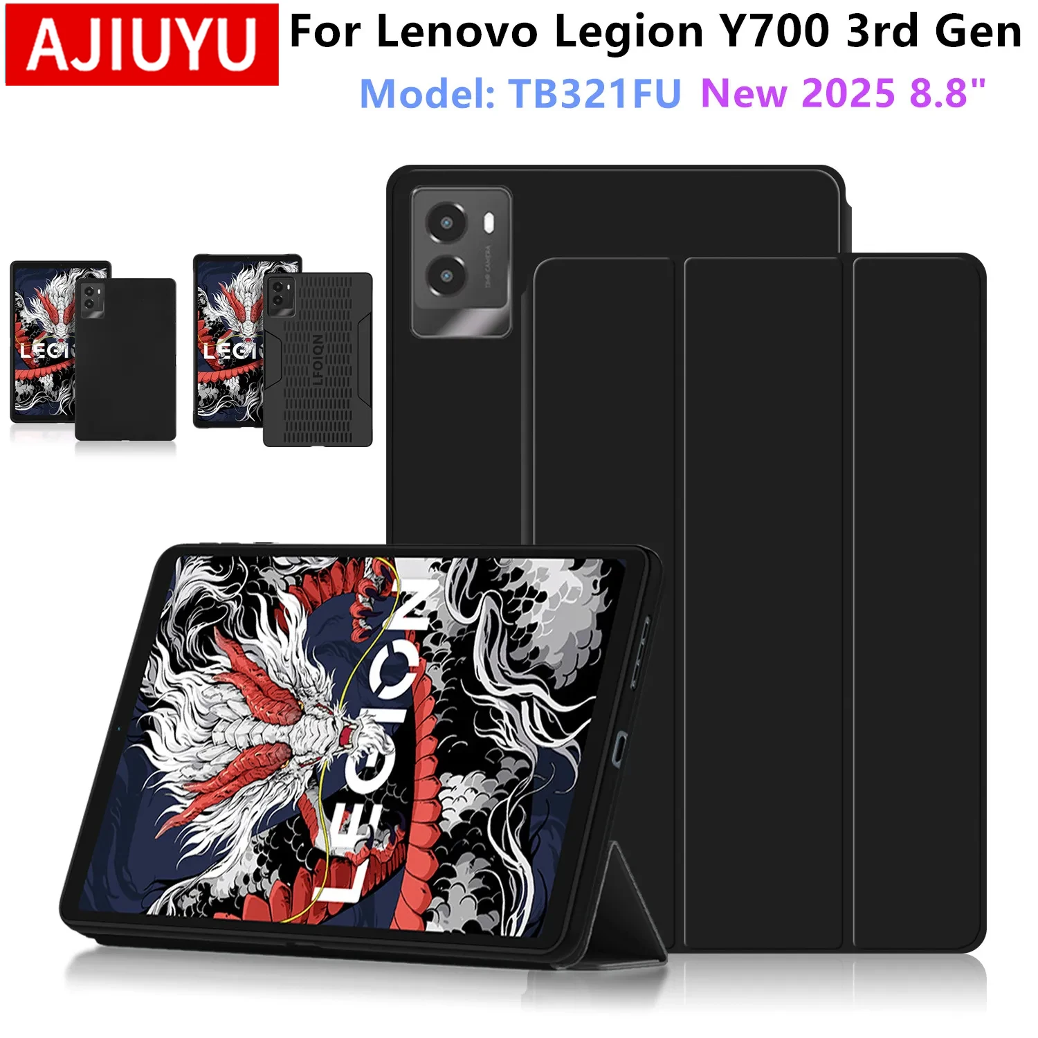 AJIUYU Case For Lenovo Legion Y700 2025 Game Tablet Back Case Funda For LEGION Y700 3rd Gen 8.8 inch TB321FU Flip Stand Cover