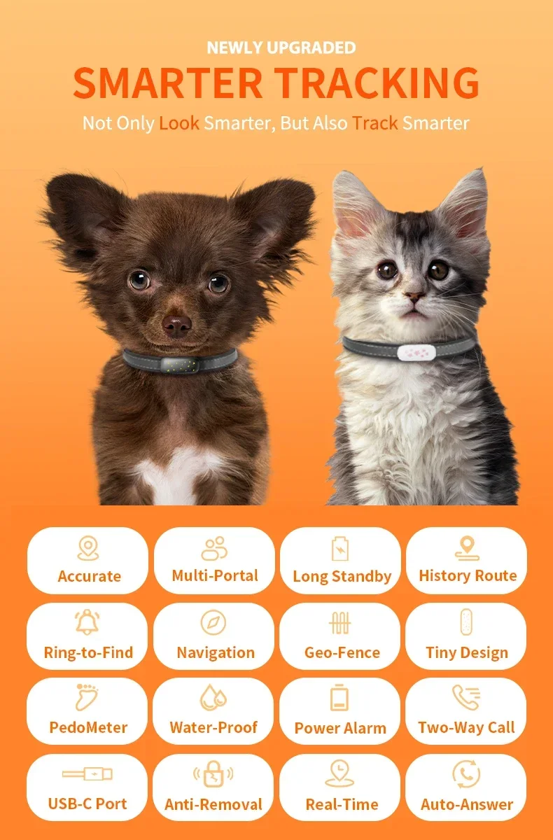 Localizzatore GPS per animali domestici 4G sicuro e intelligente RF-V53 - Localizzatore anti-smarrimento per cani e gatti, impermeabile IP67, posizionamento GPS/Beidou, batteria da 900 mAh
