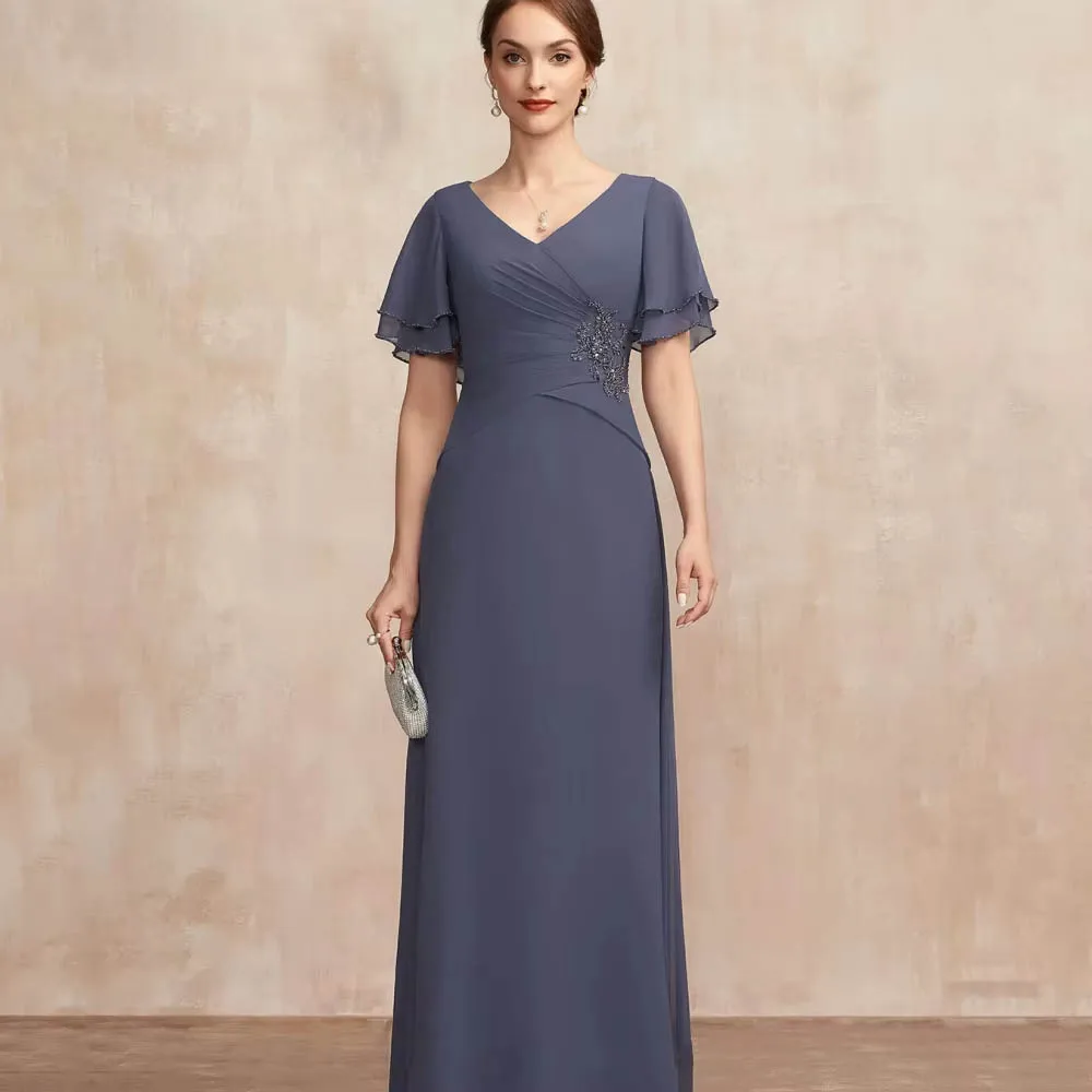 

Customized Formal Mother of Bride Dresses A Line Elegant Beading Bride Party Dress Short Sleeve Vestido Wedding Party Dresses