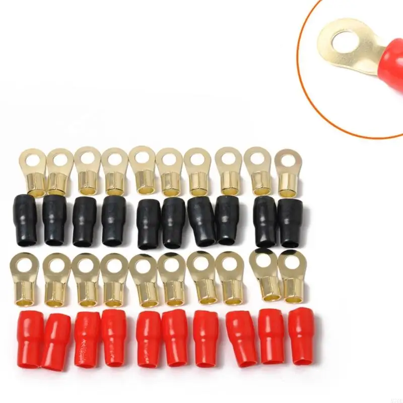 M76E Roter und schwarzer 4-AWG-Drahtklemmensatz für Kfz-Soundsysteme, 20 Messingösenstücke und 20 separate Hülsen für – Detail 9