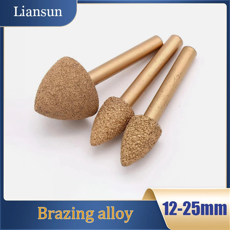 

1/2/5pcs Bullet Diamond Grinding Head 12/14/16/18/20/25mm 6mm Shank Brazing Alloy For Stone Alloy Jade Peeling Carving Tools