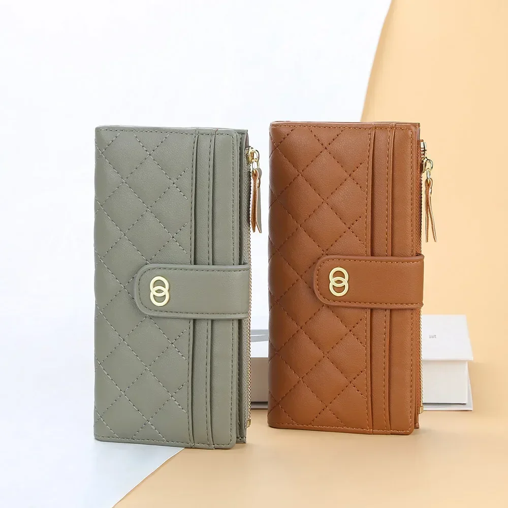 Long Women Wallet Solid Color Leather Green Card Holder Zipper Coin Purse Elegant Wallets for Women Ladies Brand Red Clutch Bag