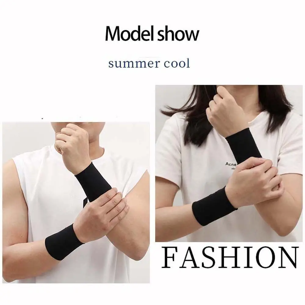 สีทึบ Unisex สําหรับผู้ชายผู้หญิงสายรัดข้อมือผ้าไหมน้ําแข็งแขนขี่จักรยานแขนแขนสายรัดข้อมือกีฬาครีมกันแดดนาฬิกาข้อมือ