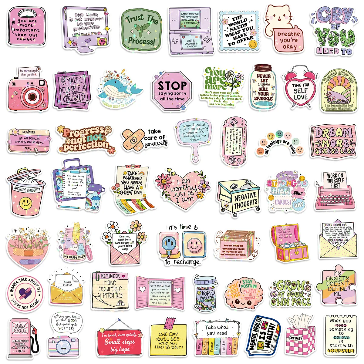 50/100PCS Laser Inspirational Quotes Graffiti Stickers Decoration Guitar Notebook Luggage DIY Stationery Stickers