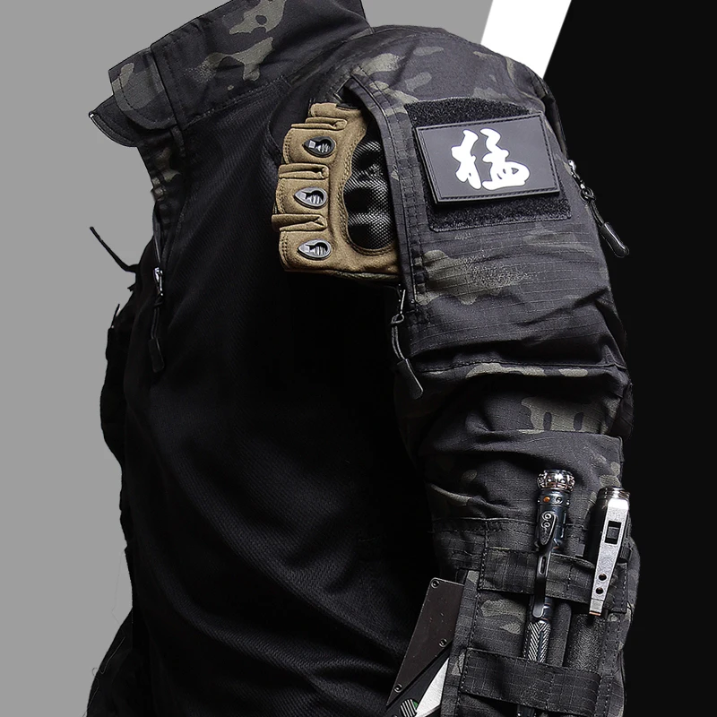 New Tactical Camouflage Long Sleeve T-Shirt Men's Battle Training Upper Body Set Standard Fit Polyester Fiber All Seasons