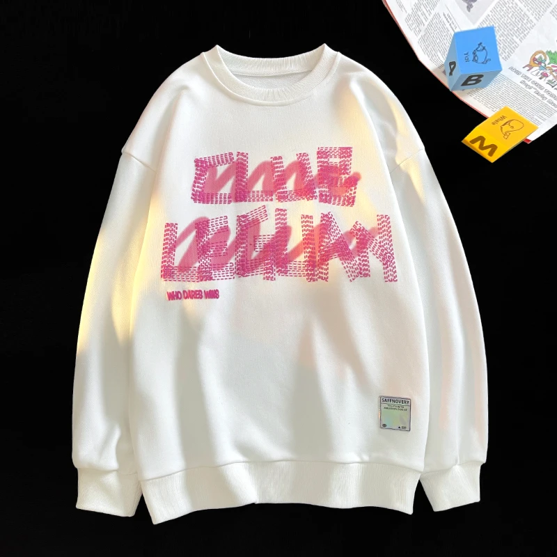 

Three-dimensional Pink Foam Printed Sweatshirt Men Women Couples Sweatshirts Casual Round Neck Hoodie Korean Style Sweatshirt