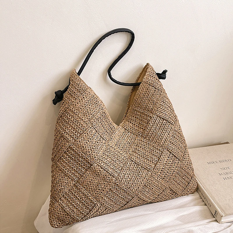 VacationBeachBagforWomenDailyHandbagSummerCasualHollowOutSingle-shoulderCottonThreadWovenBagNewDesignStrawBag