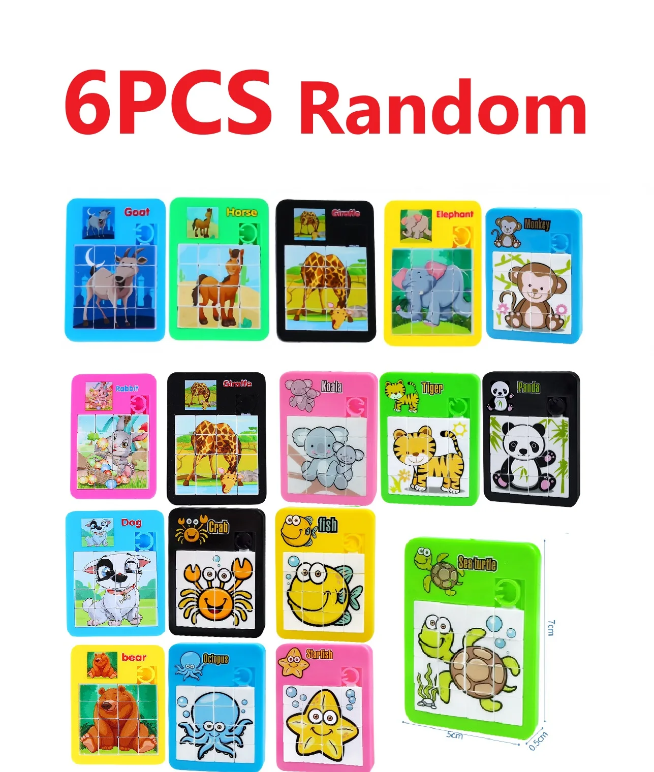 6PCS Puzzel Bewegend Glijden Vroeg Onderwijs Dier kinderen Puzzel Speelgoed School Kleuterschool Gift Cadeaus voor Kinderen Games