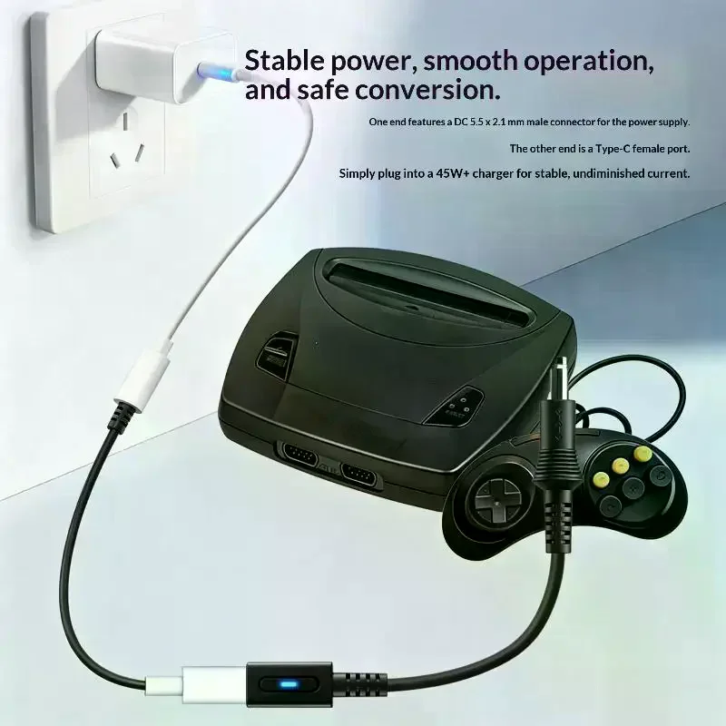 PD 9V USB C to DC 5.5x2.1mm Center Negative Power Cable For Famicom SFC MD1 Genesis1 PCEngine US NES Retro Game Console