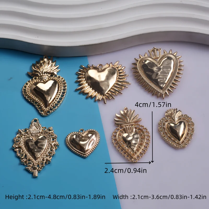 7pcs 혼합 Kc 골드 컬러 우아한 스타일 신성한 심장 합금 펜던트 DIY 매력 보석 금속 액세서리 F3