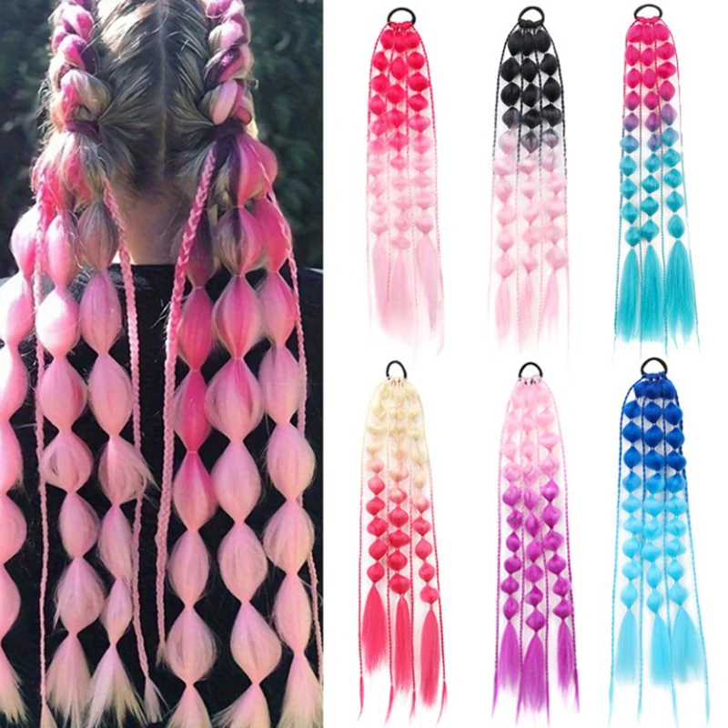 1Pcs Synthetic Wig Lantern Bubble Ponytail Multicolour Fake Braid Hot Girl Street Photo Modeling Lantern Long Braid