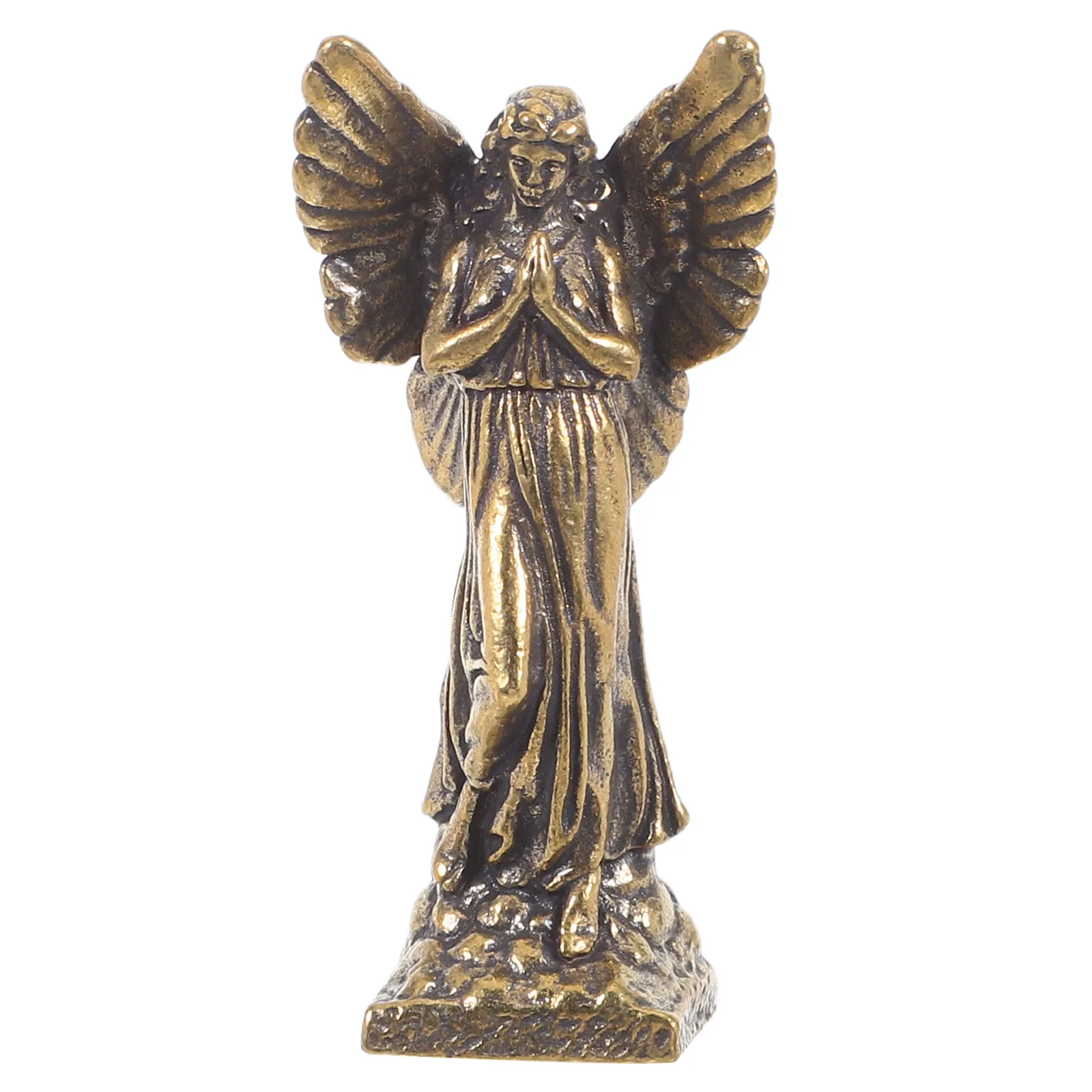 Guardian Angel Brass Sculpture Vintage Tabletop Angel Statue for Religious Home Office Desk Bookshelf Wedding Altar First
