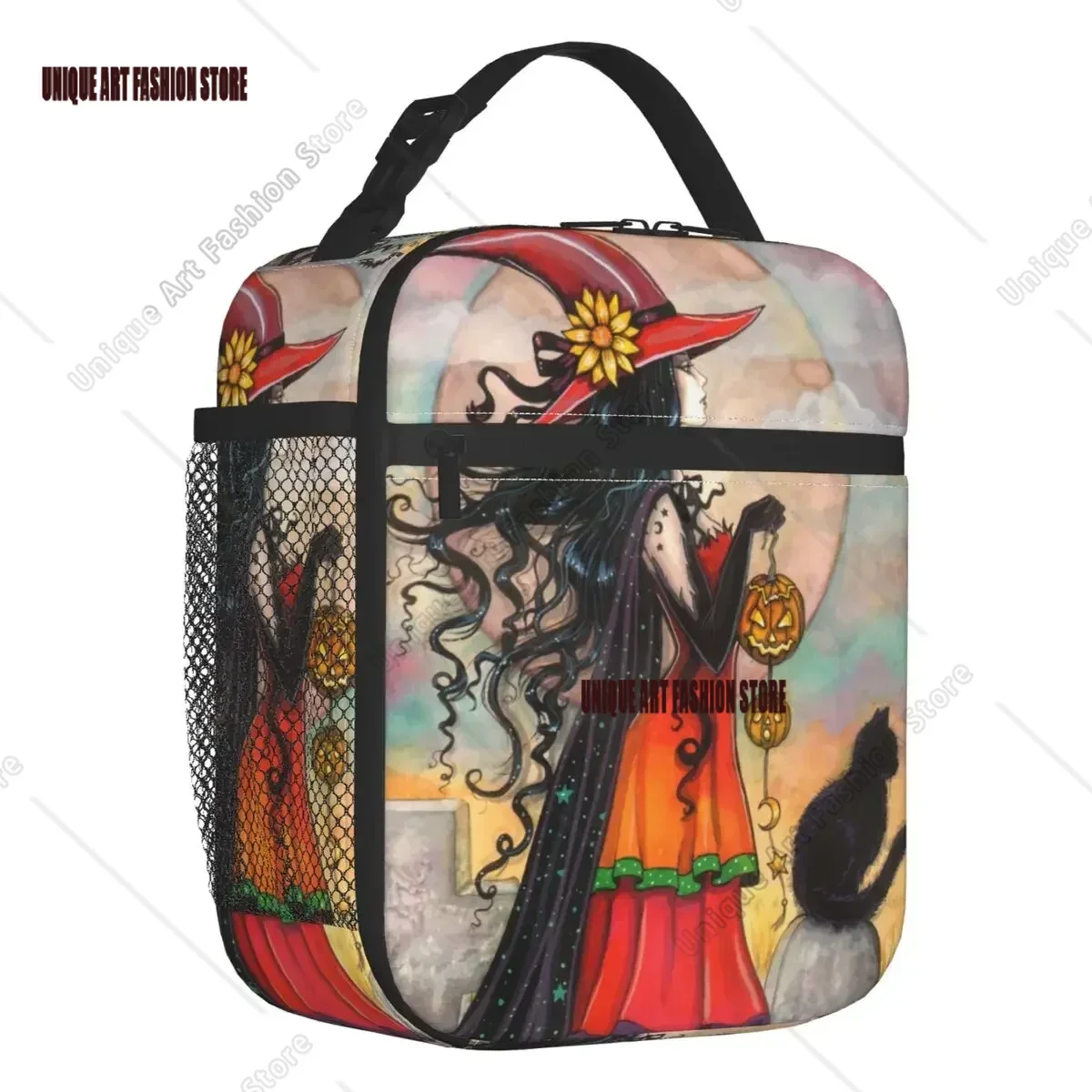 

Witch Pattern Insulated Lunch Tote Bag for Women Halloween Occult Gothic Magic Resuable Thermal Cooler Bento Box Kids School