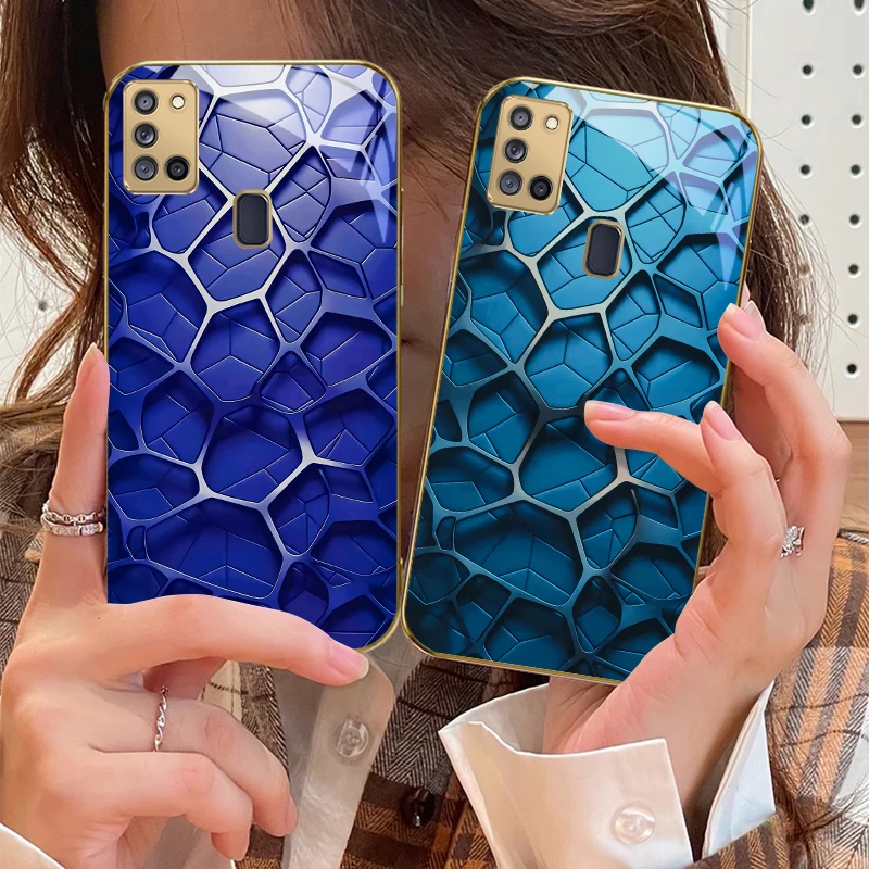 مجردة الهندسة الفن لسامسونج A 31 32 A33 A34 35 14 A15 13 16 25 26 50 52 53 54 55 56 70 71 72 73 الزجاج الذهبي جراب هاتف