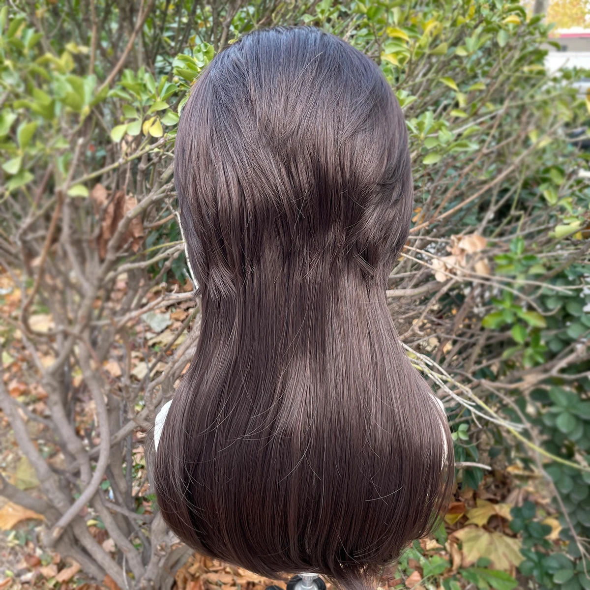 Dark Brown 13x4 Synthetic Lace Front Wigs for Women Cosplay Shoulder Length Mullet Synthetic Wigs Layers Ponytails Glueless Wigs