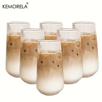 KEMORELA 4/6PCS Heat-Resistant Vertical Stripes Clear Coffee Glass Water Cup Milk Beer Juice Tea Cup Drinking Cup Kitchen Party