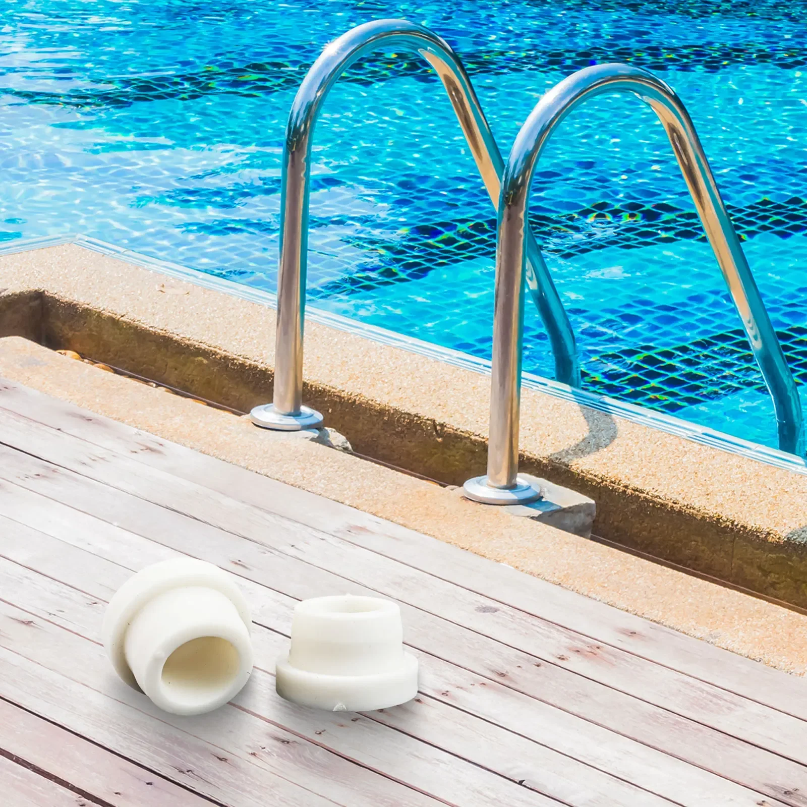 For adequFor ate Protection from DFor amFor age with Soft Rubber Stops for Your Pool LFor adders Set of Two white