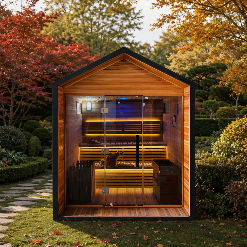 ENJOY Customized Large Outdoor Electric Sauna Room Solid Canadian Cedar Wood Villa Backyard Commercial Resort 1 Year Warranty