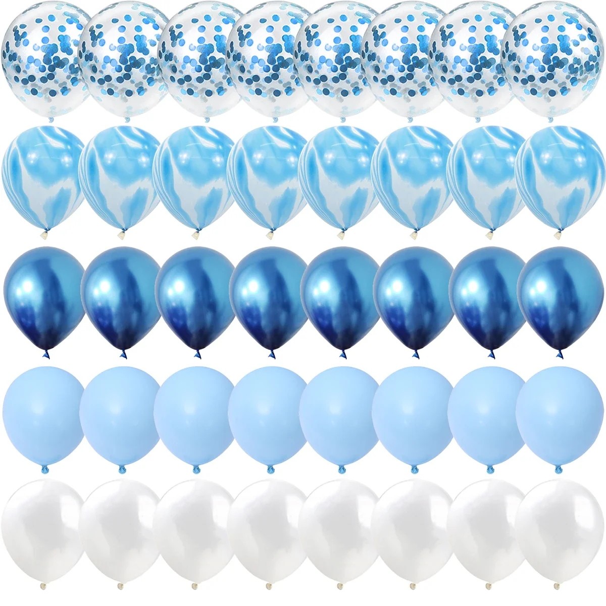 Blue Agate Marble Balloons Set | Silver Confetti Balloon for Wedding, Valentine's Day, Baby Shower, Birthday Party Decor