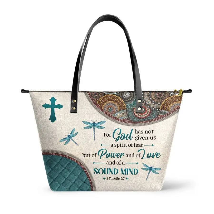 

Premium Vegan Leather Tote Bag For Christian Women, Medium, Zipper Christmas Gift For Wife, Mom, Grandma