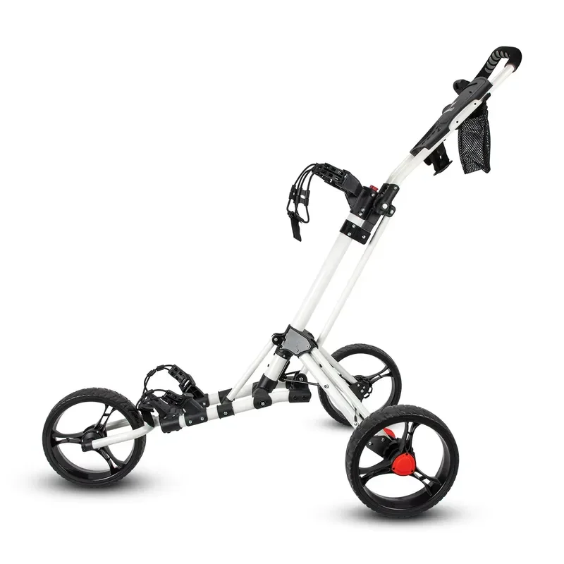Aluminum 3 Wheel Golf Trolley Foldable Push Cart Lightweight Mobile Caddy with Storage Bag Bracket for Easy Transport on
