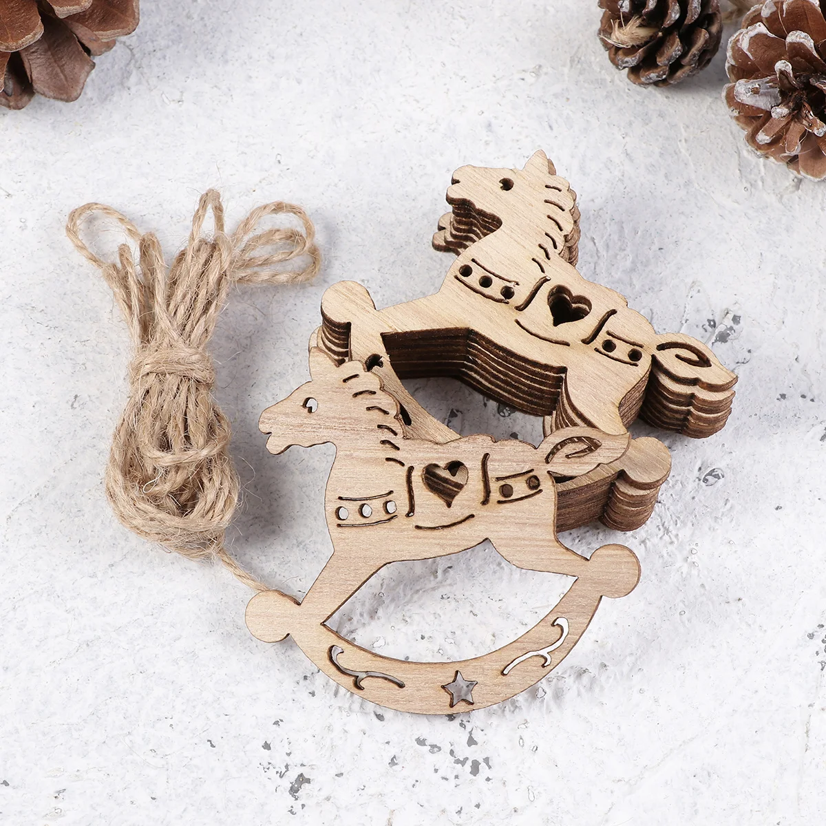 

10Pcs Christmas Hanging Plaque Wooden Horse Ornament Natural Wood Slices for DIY Decoration Creativity Development Xmas