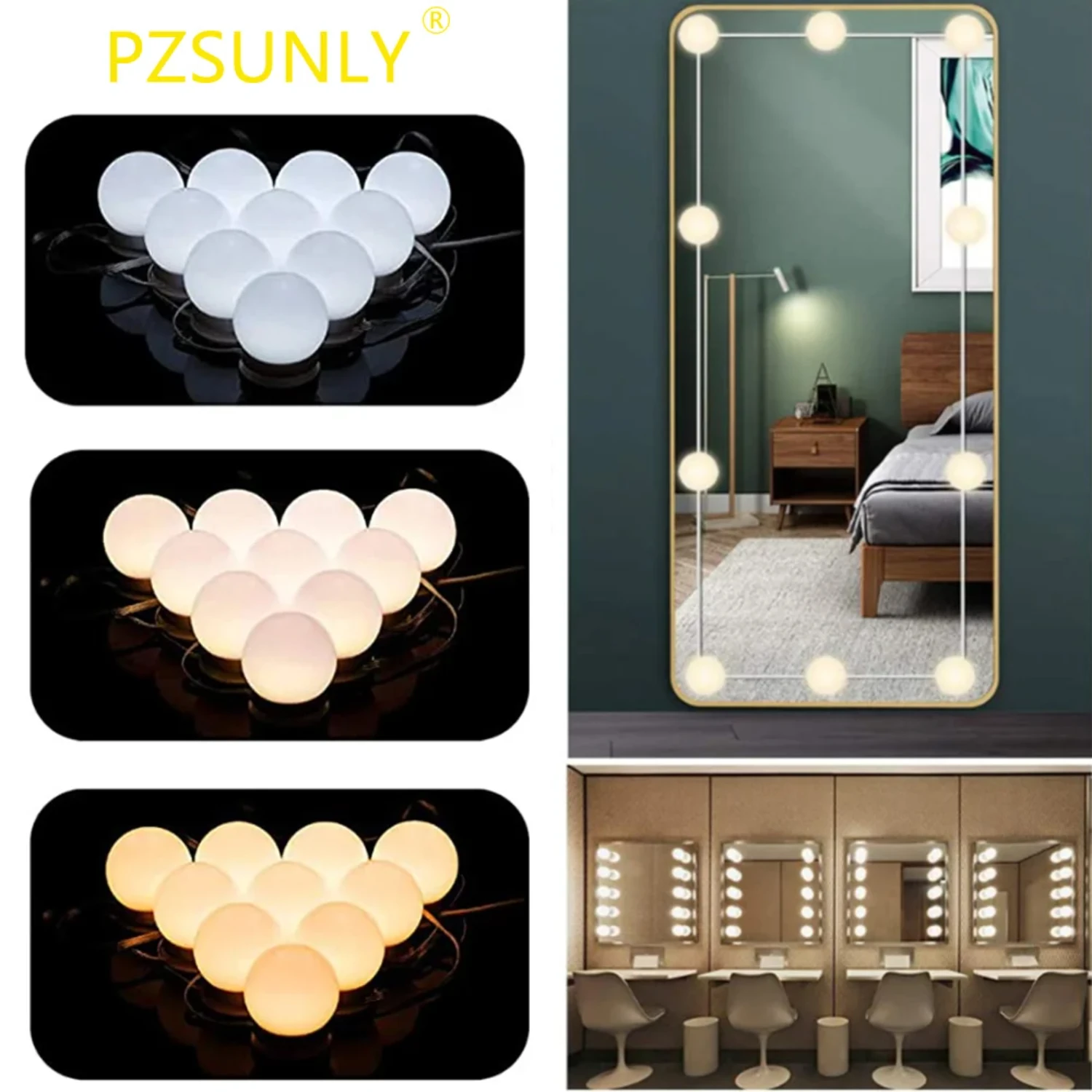 Adjustable Dimmable Modern LED Vanity Light Mirror with Makeup Mirror and USB 5V Port, Ideal for Dressing Table, Bathroom Makeup