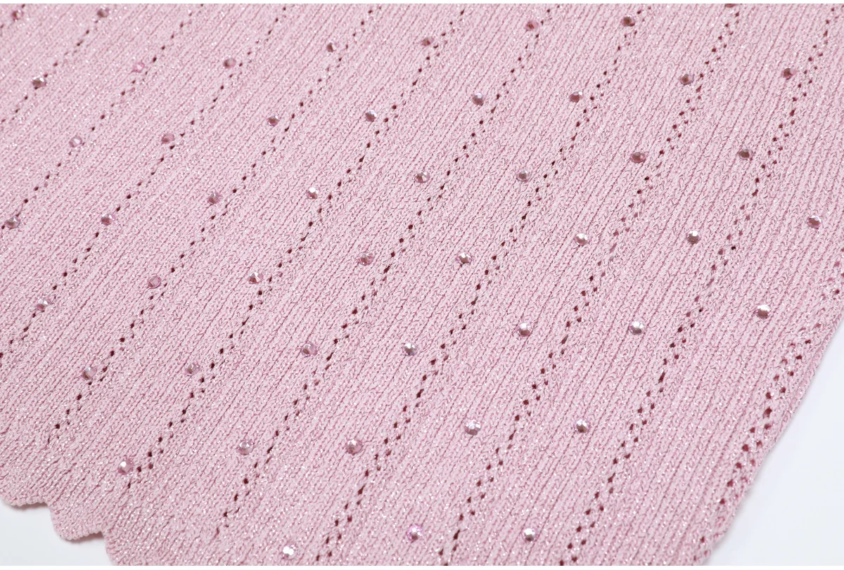 2026 Pink/Black/White  Knitting Women's Tops And Skirts High End Beads Women's 2 Pieces Sets 61305 - view 5