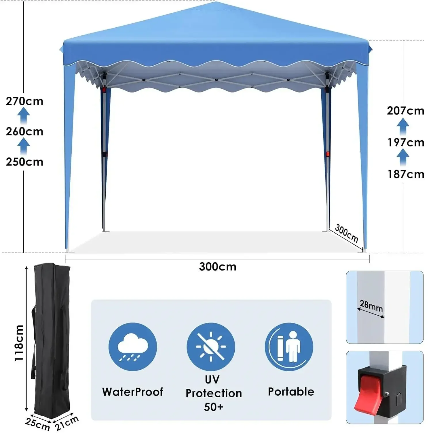 Pop Up Canopy with Sidewalls,Outdoor Winter Gazebo, 10'x10'(3x3m) Party Tent, Adjustable Leg Heights, Windows, Wheeled Carry Bag