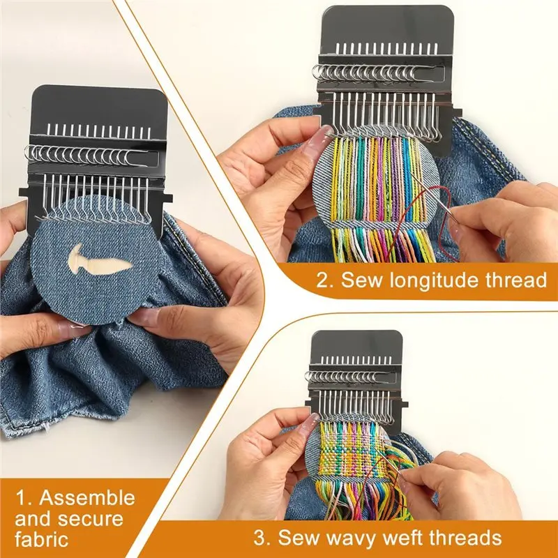 [NEW!X13A】 Darning Mushroom& Darning Egg Included-14-Hook Darning Looms, Mending Kit Premium Knit Patch With 100 Colors